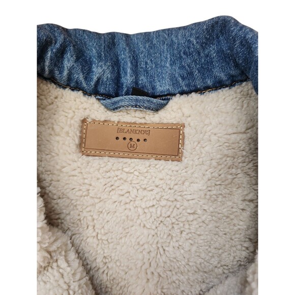 BlankNYC Sherpa Lined Cropped Denim Jacket Womens M Crash Course Boxy Casual - Picture 6 of 10